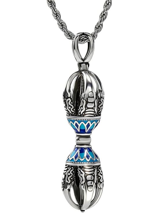 Other - Men's Tibetan Vajra Necklace | Silver Dorje Pendant, Adjustable Rope Chain